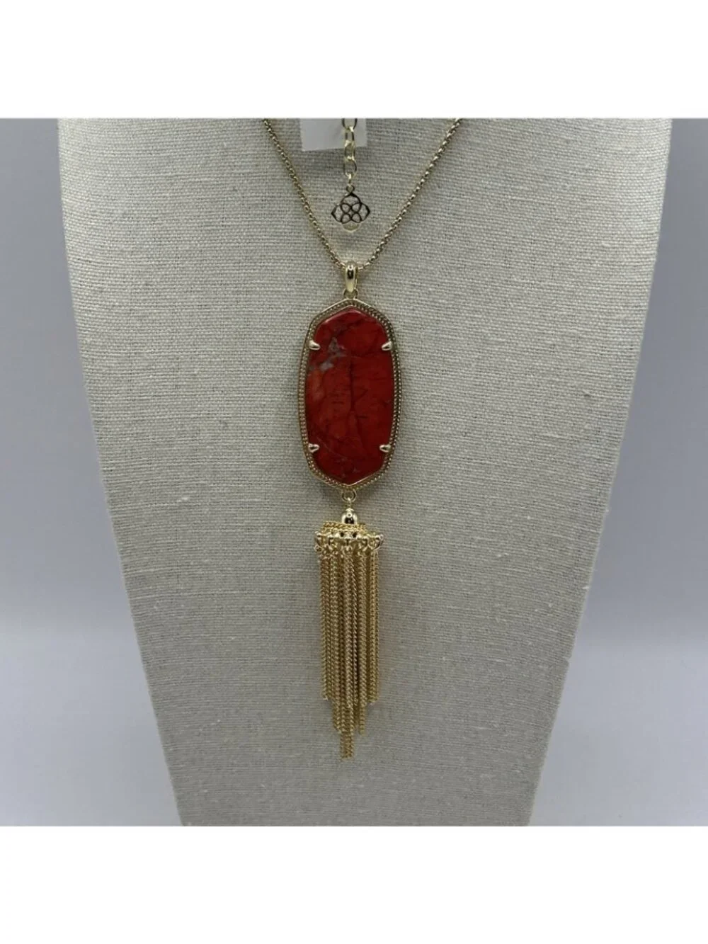 Kendra Scott Rayne Long Pendant Necklace in Bright Red Gold Plated New NWT Boho